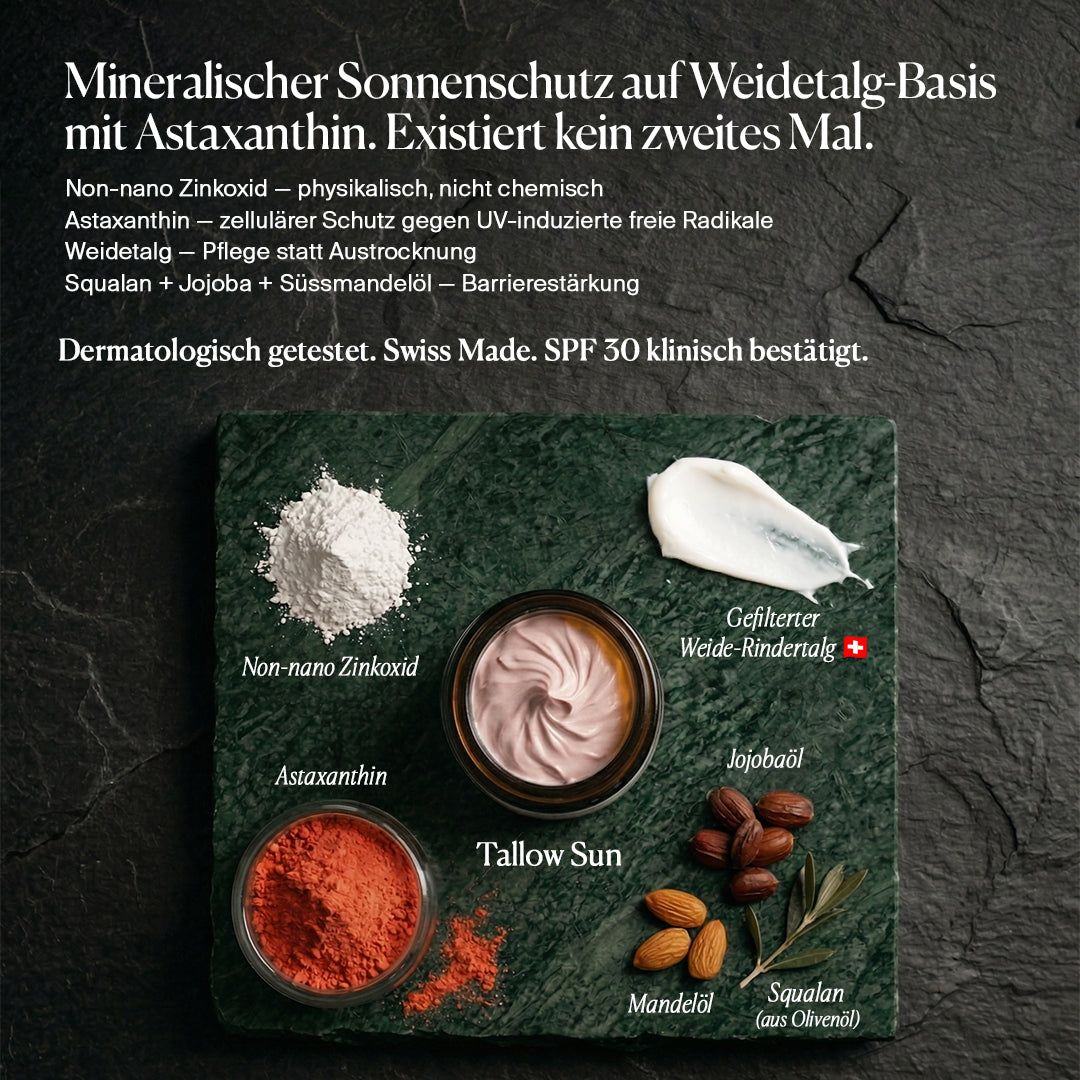 Swiss Tallow Sun SPF 30 – Natürlicher Sonnenschutz mit Rindertalg im Glastiegel