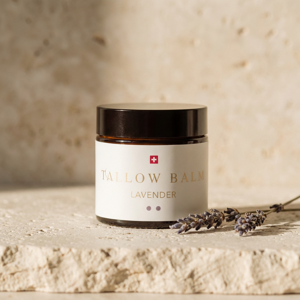 Swiss Tallow Balm Lavendel – Rindertalg Creme mit Lavendelöl im Glastiegel