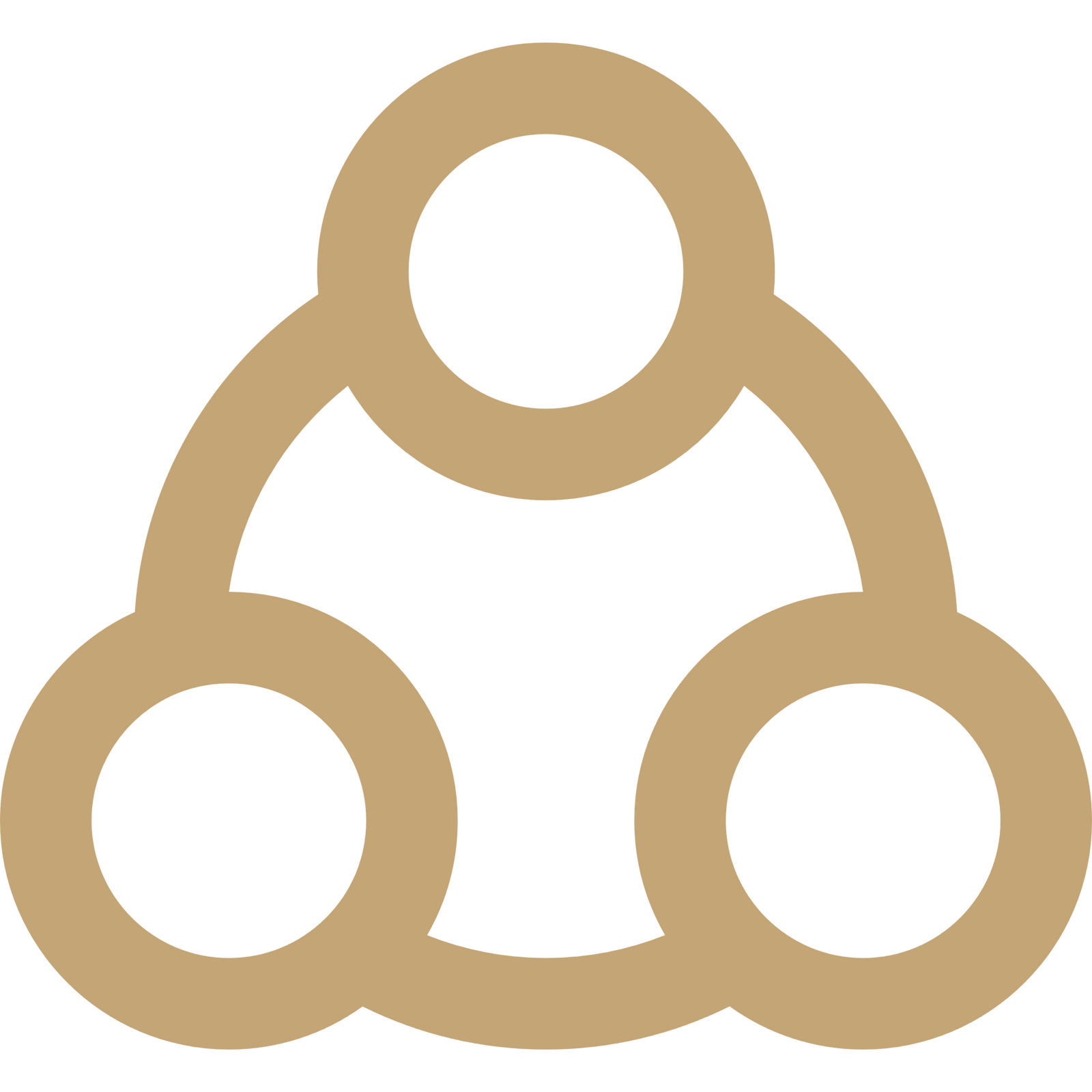 Goldenes Symbol für Gemeinschaft oder Teamwork – drei verbundene Figuren